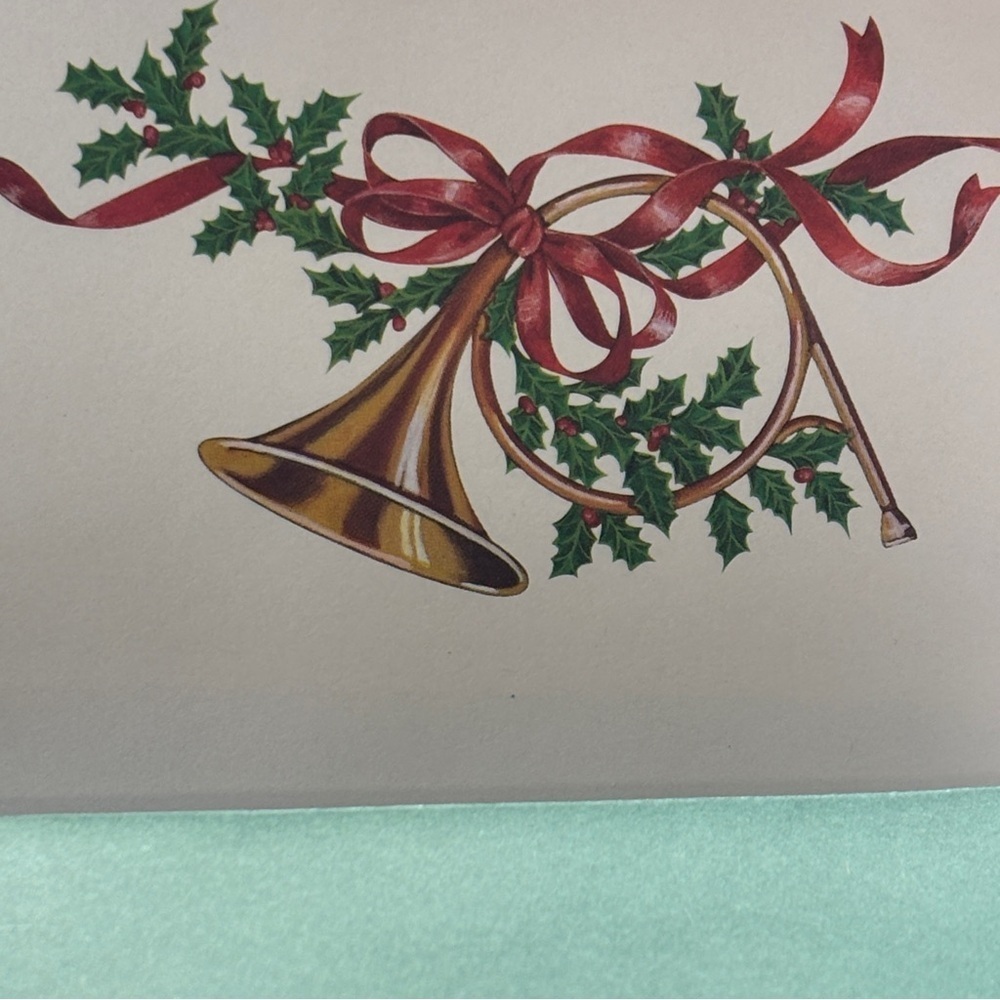 Holly French Horn paper images HOLIDAY green banker's envelopes 4.25x9.5 Money - Picture 5 of 8